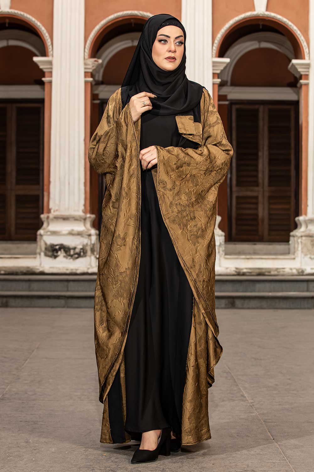 Olive & Black Color Abaya with Stone Work