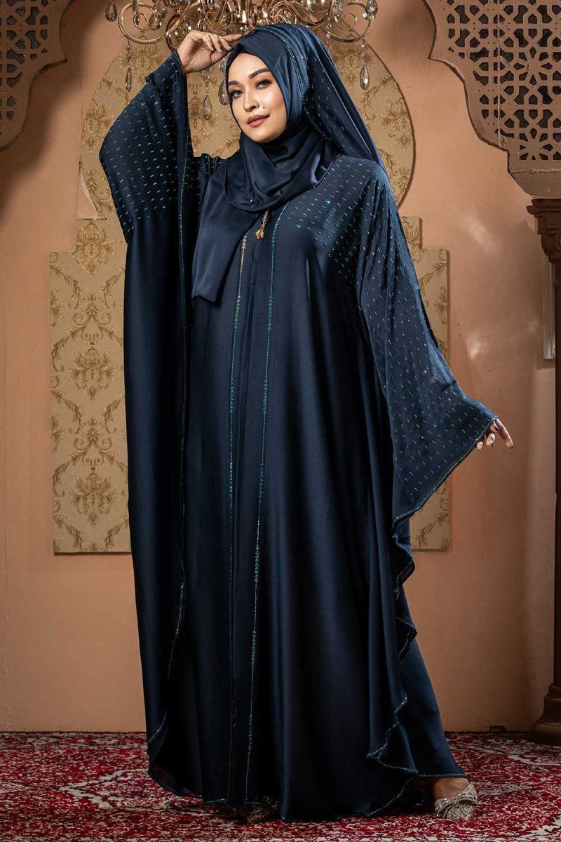 Dark Blue Color Abaya with Stone Work