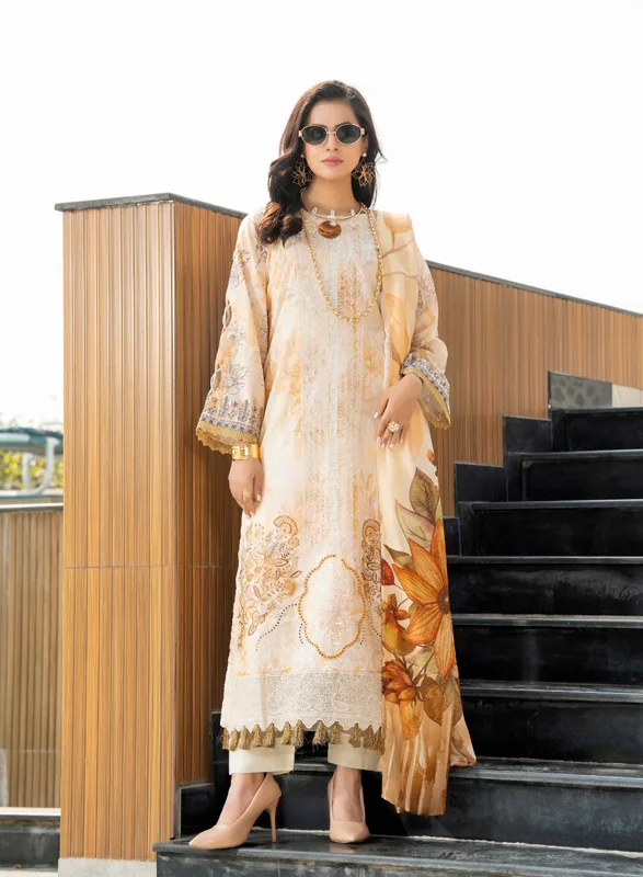 Capri Aalaya – Ivory & Gold Floral Embroidered 3 Piece