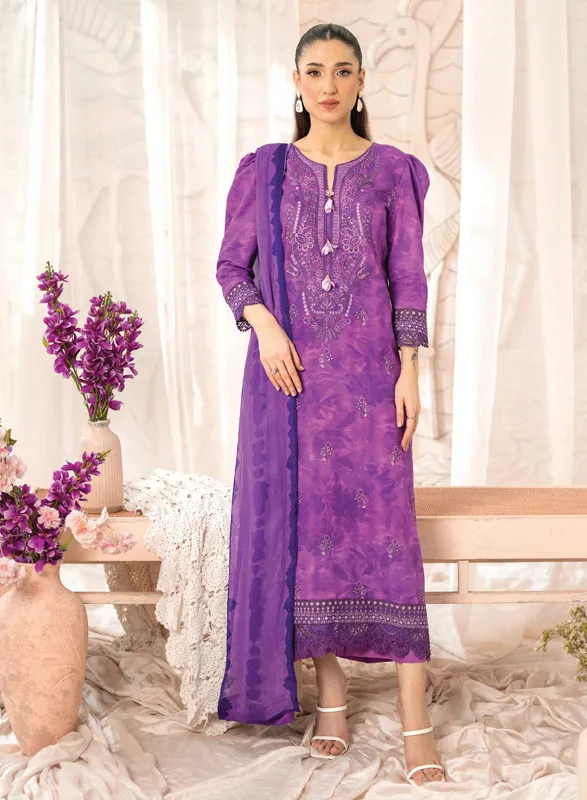 Blossom Sanam – Royal Purple Embroidered 3 Piece