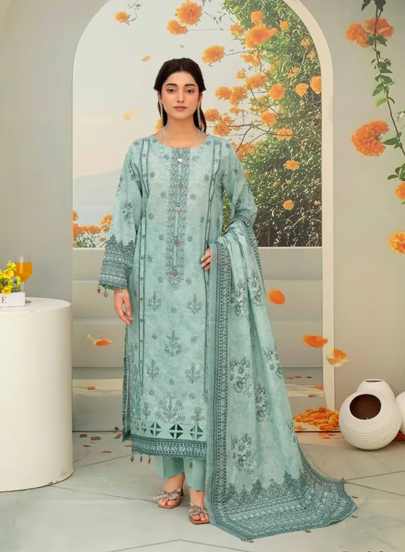 Nafeec Aalaya – Aqua Printed 3 Piece