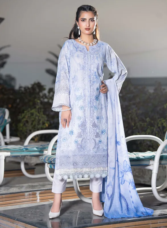Capri Aalaya – Powder Blue Floral Embroidered 3 Piece