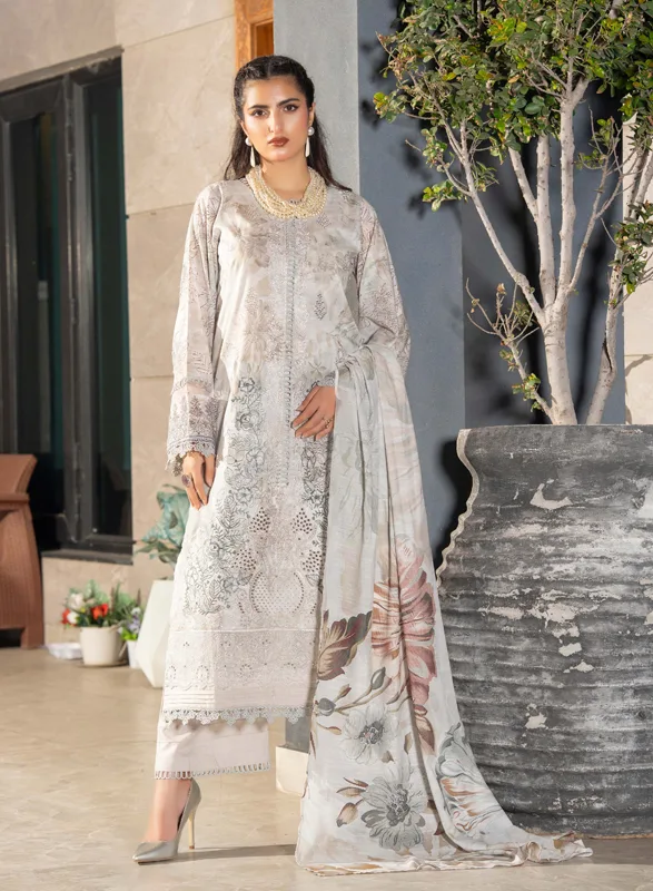 Capri Aalaya – Ivory Floral Embroidered 3 Piece