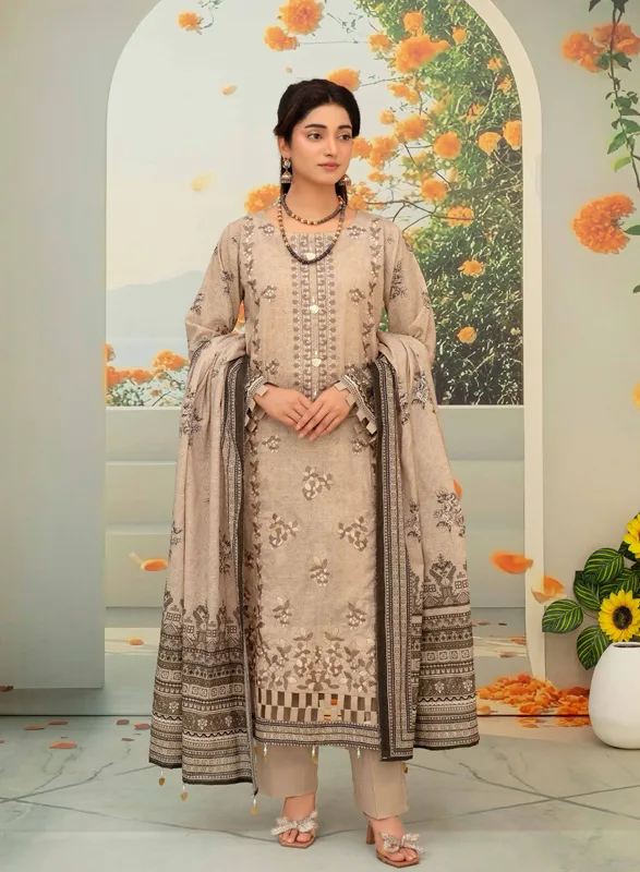 Nafeec Aalaya – Beige Printed 3 Piece Suit