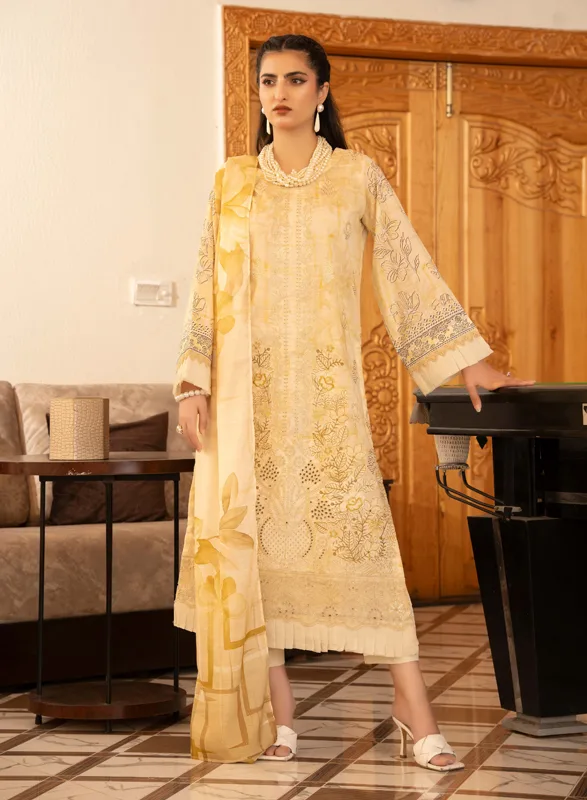 Capri Aalaya – Ivory & Gold Floral Embroidered 3 Piece