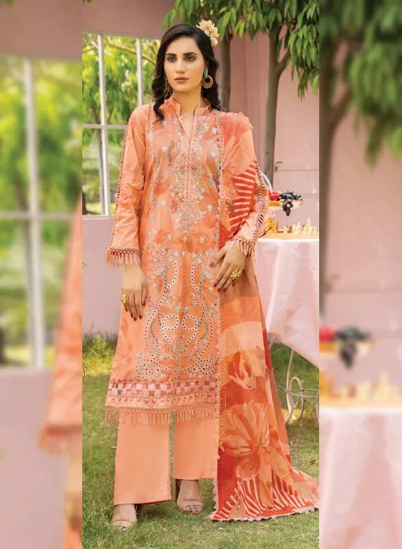 Gianna Johra – Peach Coral Embellished 3 Piece