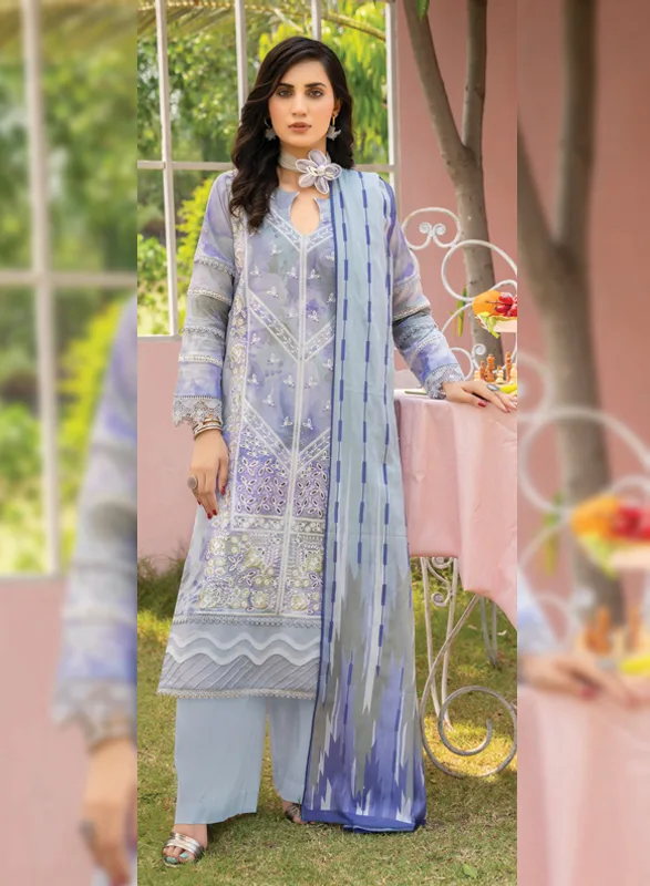 Gianna Johra – Blue Lavender Printed 3 Piece