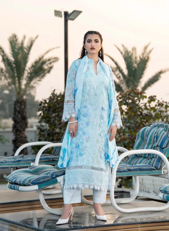Capri Aalaya – Ice Blue Floral Embroidered 3 Piece