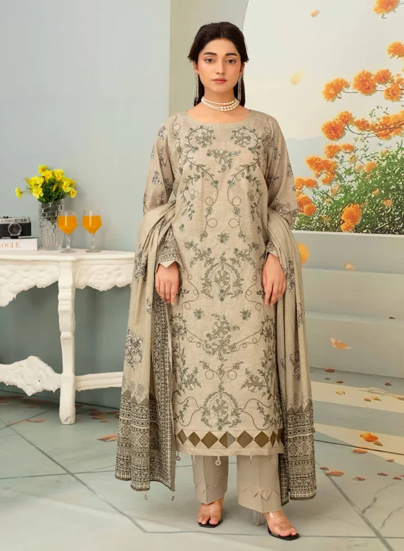 Nafeec Aalaya – Beige Floral Printed 3 Piece