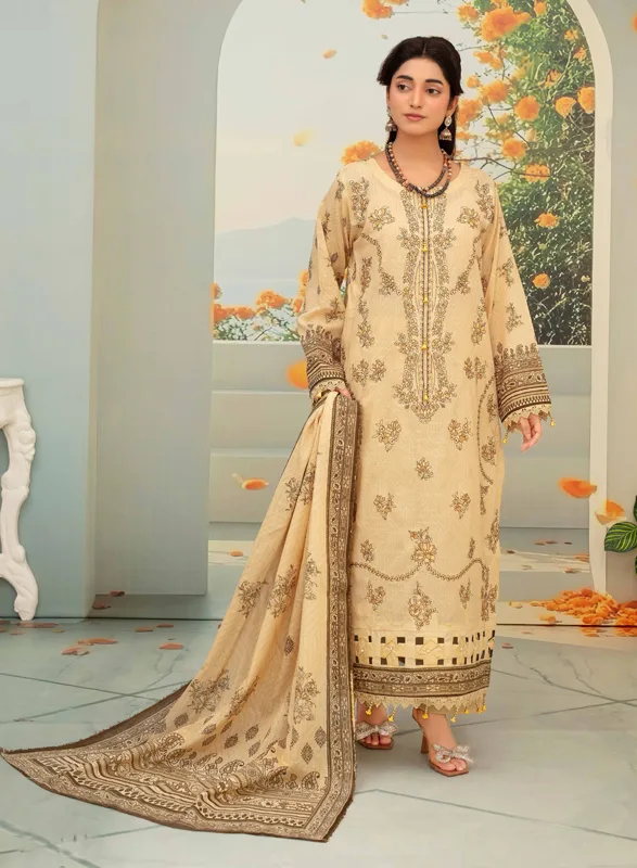 Nafeec Aalaya – Champagne Beige Floral 3 Piece
