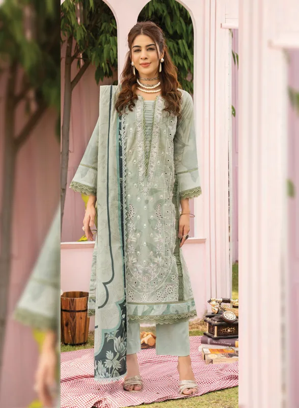 Gianna Johra – Sage Green Embroidered 3 Piece