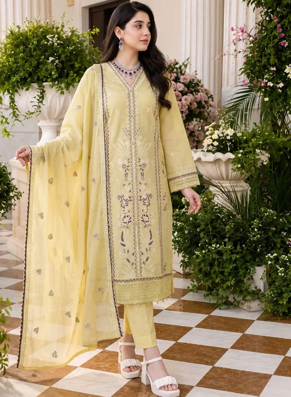 Sahiba Irfan Lemon Yellow Embroidered 3 Piece