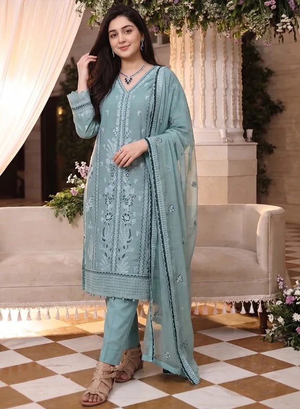 Sahiba Irfan Dusty Teal Embroidered 3 Piece
